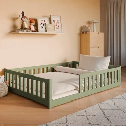 Petits-Meubles Lit au sol 140x200 sommier inclus Maya Olive*Enfant Lit Enfant