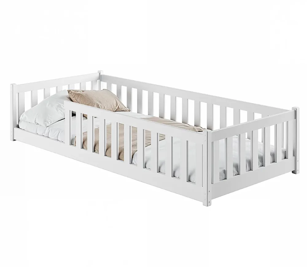 Petits-Meubles Lit au sol 90x200 sommier inclus Maya Blanc*Enfant Lit Enfant