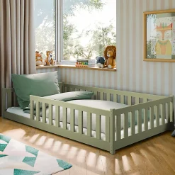 Petits-Meubles Lit au sol 120x200 sommier inclus Maya Olive*Enfant Lit Enfant