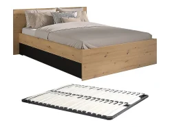 Vente-unique Lit avec 2 tiroirs 140 x 190/200 cm - Coloris : Naturel et noir + Sommier - VARLY* Lit Avec Rangement