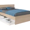Lit avec 4 tiroirs 140 x 190 cm - Coloris : Blanc brillant et naturel - VELONA>Vente-unique Discount