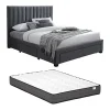 Vente-unique Lit avec 3 tiroirs 180 x 200 cm - Tissu - Gris + Matelas - LIAKO* Lit Avec Rangement