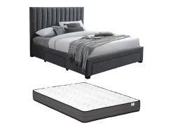 Vente-unique Lit avec 3 tiroirs 180 x 200 cm - Tissu - Gris + Matelas - LIAKO* Lit Avec Rangement