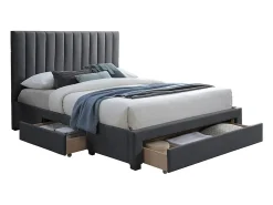 Vente-unique Lit avec 3 tiroirs 180 x 200 cm - Tissu - Gris + Matelas - LIAKO* Lit Avec Rangement