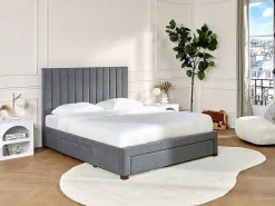 Vente-unique Lit avec 3 tiroirs 180 x 200 cm - Tissu - Gris + Matelas - LIAKO* Lit Avec Rangement