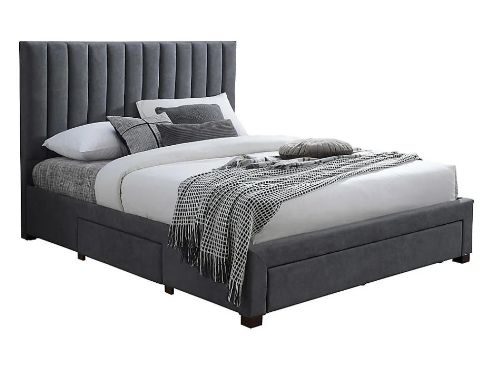 Vente-unique Lit avec 3 tiroirs 180 x 200 cm - Tissu - Gris + Matelas - LIAKO* Lit Avec Rangement