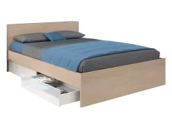 Vente-unique Lit avec 2 tiroirs 160 x 200 cm - Coloris : Naturel et blanc brillant - VELONA* Lit Avec Rangement