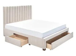 Vente-unique Lit avec 3 tiroirs 140 x 200 cm - Tissu - Beige + Matelas - LIAKO* Lit Avec Rangement