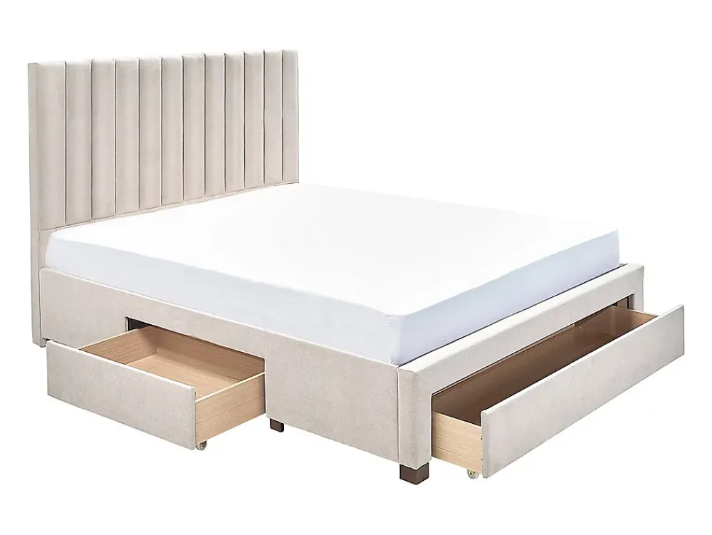 Vente-unique Lit avec 3 tiroirs 140 x 200 cm - Tissu - Beige + Matelas - LIAKO* Lit Avec Rangement