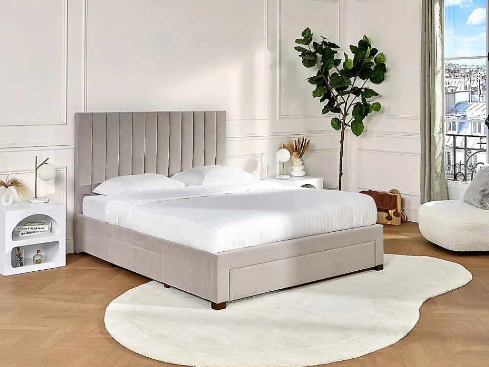Vente-unique Lit avec 3 tiroirs 140 x 200 cm - Tissu - Beige + Matelas - LIAKO* Lit Avec Rangement