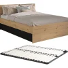 Lit avec 2 tiroirs 160 x 200 cm - Coloris : Naturel et noir + Sommier - VARLY>Vente-unique Outlet