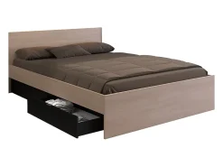 Vente-unique Lit avec 4 tiroirs 140 x 190 cm - Coloris : Naturel et noir - VELONA* Lit Avec Rangement