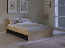 Vente-unique Lit avec 2 tiroirs 160 x 200 cm - Coloris : Naturel et noir - VARLY* Lit Avec Rangement