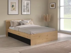 Vente-unique Lit avec 2 tiroirs 160 x 200 cm - Coloris : Naturel et noir - VARLY* Lit Avec Rangement