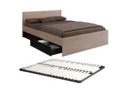 Vente-unique Lit avec 2 tiroirs 140 x 190 cm - Coloris : Naturel et noir + sommier - VELONA* Lit Avec Rangement