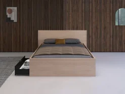 Vente-unique Lit avec 2 tiroirs 140 x 190 cm - Coloris : Naturel et noir + sommier - VELONA* Lit Avec Rangement