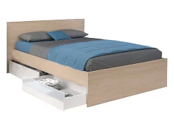 Vente-unique Lit avec 2 tiroirs 140 x 190 cm - Coloris : Naturel et blanc brillant - VELONA* Lit Avec Rangement