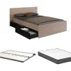 Lit avec 4 tiroirs 160 x 200 cm - Coloris : Naturel et noir + Sommier + Matelas - VELONA>Vente-unique Hot