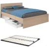 Lit avec 2 tiroirs 160 x 200 cm - Coloris : Naturel et blanc brillant + sommier - VELONA>Vente-unique Outlet