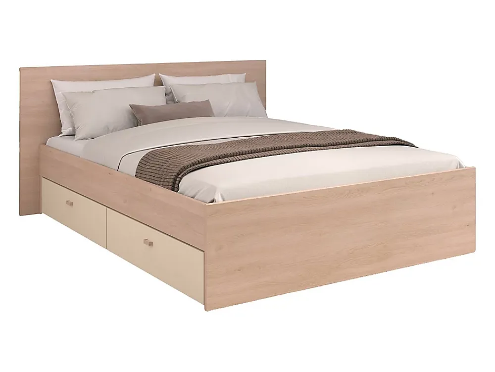 Vente-unique Lit avec 2 tiroirs 140 x 190 cm - coloris : Naturel et beige - VELONA* Lit Avec Rangement