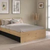 Vente-unique Lit avec 2 tiroirs 140 x 190/200 cm - Coloris : Naturel et noir - VARLY* Lit Avec Rangement