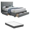 Lit avec 3 tiroirs 160 x 200 cm - Tissu - Gris + Matelas - LIAKO>Vente-unique Hot