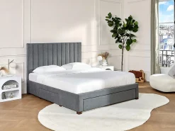 Lit avec 3 tiroirs 160 x 200 cm - Tissu - Gris + Matelas - LIAKO>Vente-unique Hot