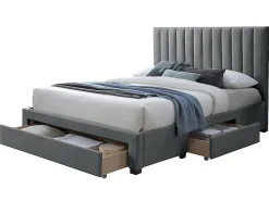 Lit avec 3 tiroirs 160 x 200 cm - Tissu - Gris + Matelas - LIAKO><noscript><img width=
