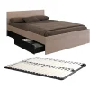 Lit avec 4 tiroirs 160 x 200 cm - Coloris : Naturel et noir + Sommier - VELONA>Vente-unique Discount