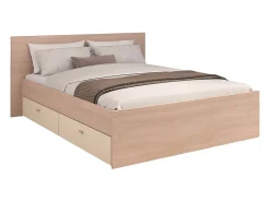 Lit avec 2 tiroirs 160 x 200 cm - coloris : Naturel et beige - VELONA>Vente-unique Hot