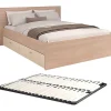 Lit avec 4 tiroirs 160 x 200 cm - coloris : Naturel et beige + Sommier - VELONA>Vente-unique Hot