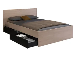 Lit avec 2 tiroirs 140 x 190 cm - Coloris : Naturel et noir - VELONA>Vente-unique Clearance
