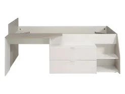 Vente-unique Lit avec bureau et rangements - 90 x 190/200 cm - Blanc et naturel - GISELE*Enfant Lit Enfant