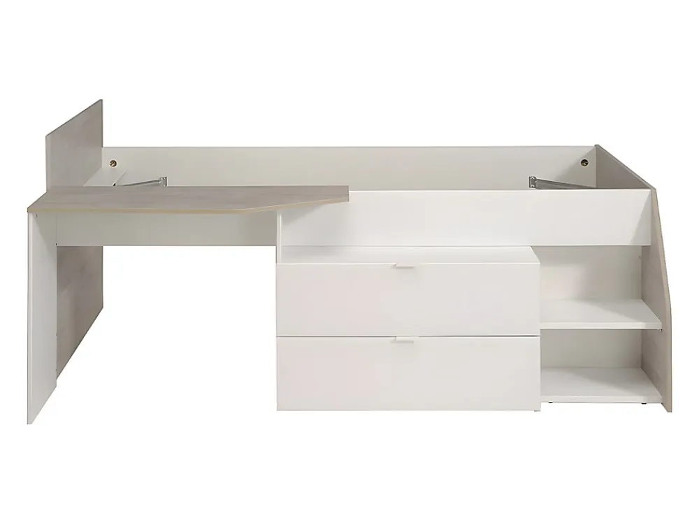 Vente-unique Lit avec bureau et rangements - 90 x 190/200 cm - Blanc et naturel - GISELE*Enfant Lit Enfant