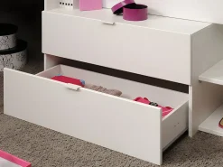 Vente-unique Lit avec bureau et rangements - 90 x 190/200 cm - Blanc et naturel - GISELE*Enfant Lit Enfant