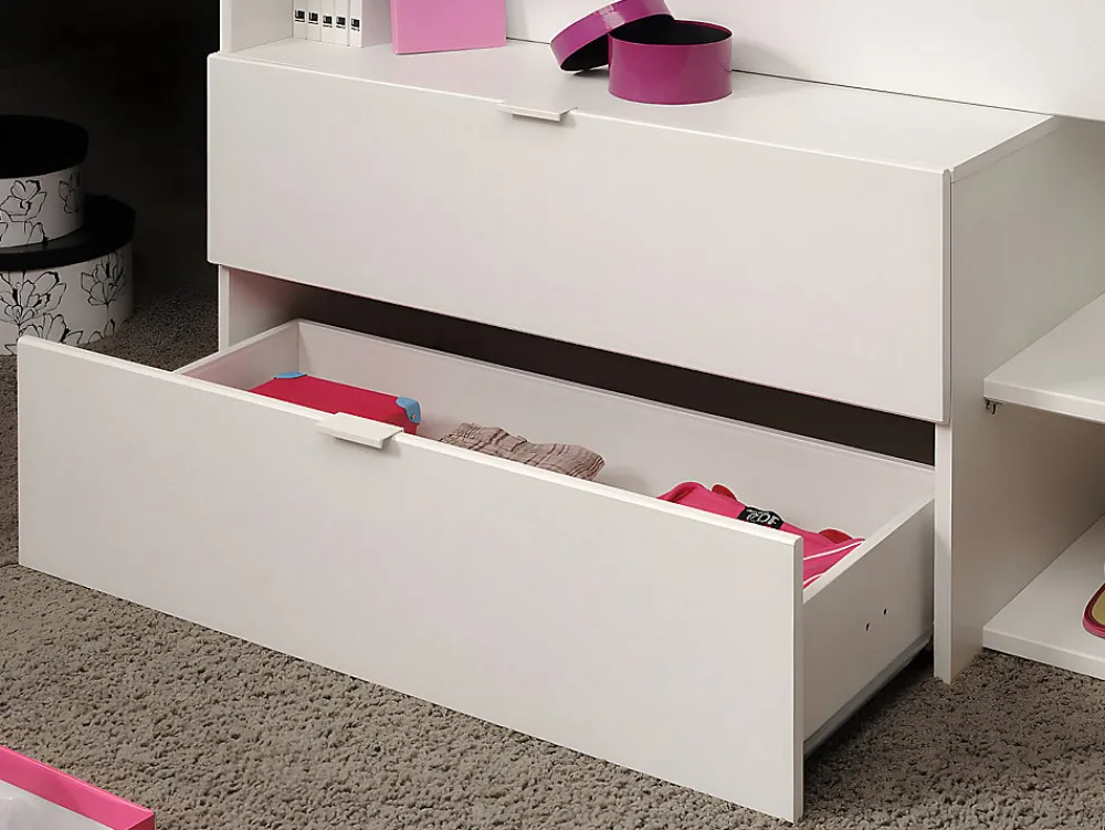 Vente-unique Lit avec bureau et rangements - 90 x 190/200 cm - Blanc et naturel - GISELE*Enfant Lit Enfant