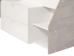 Vente-unique Lit avec bureau et rangements - 90 x 190/200 cm - Blanc et naturel - GISELE*Enfant Lit Enfant