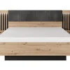 Vente-unique Lit avec chevets 160 x 200 cm - Avec LEDs - Coloris : Naturel et noir + Sommier + Matelas - ARIADA* Lit Avec Rangement