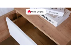 Vente-unique Lit avec chevets 140 x 190 cm - 2 tiroirs - Avec LEDs - Coloris : Naturel et anthracite - FRANCOLI* Lit Avec Rangement