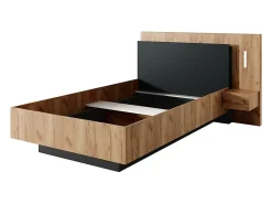 Vente-unique Lit avec chevets 120 x 200 cm - 2 tiroirs - Avec LEDs - Coloris : Naturel et anthracite + Sommier - FRANCOLI* Lit Avec Rangement