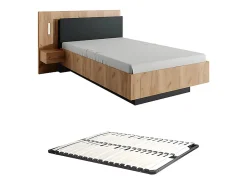 Vente-unique Lit avec chevets 120 x 200 cm - 2 tiroirs - Avec LEDs - Coloris : Naturel et anthracite + Sommier - FRANCOLI* Lit Avec Rangement