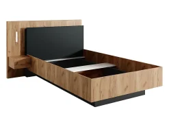 Vente-unique Lit avec chevets 120 x 200 cm - 2 tiroirs - Avec LEDs - Coloris : Naturel et anthracite + Sommier - FRANCOLI* Lit Avec Rangement
