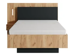 Vente-unique Lit avec chevets 120 x 200 cm - 2 tiroirs - Avec LEDs - Coloris : Naturel et anthracite + Sommier - FRANCOLI* Lit Avec Rangement