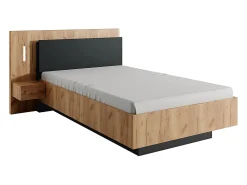 Vente-unique Lit avec chevets 120 x 200 cm - 2 tiroirs - Avec LEDs - Coloris : Naturel et anthracite + Sommier - FRANCOLI* Lit Avec Rangement