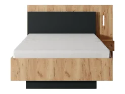 Vente-unique Lit avec chevets 120 x 200 cm - 2 tiroirs - Avec LEDs - Coloris : Naturel et anthracite + Sommier - FRANCOLI* Lit Avec Rangement