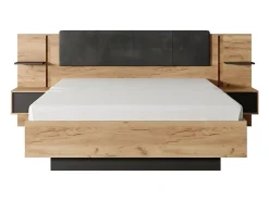 Vente-unique Lit avec chevets 160 x 200 cm - Avec LEDs - Coloris : Naturel et anthracite - ELYNIA* Lit Avec Rangement