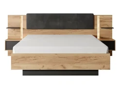 Vente-unique Lit avec chevets 160 x 200 cm - Avec LEDs - Coloris : Naturel et anthracite - ELYNIA* Lit Avec Rangement