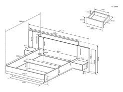 Vente-unique Lit avec chevets 160 x 200 cm - 2 tiroirs - Avec LEDs - Coloris : Naturel et anthracite + Sommier + Matelas - FRANCOLI* Lit Avec Rangement