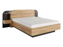 Lit avec chevets 160 x 200 cm - Avec LEDs - Coloris : Naturel et noir - JUVISIA><noscript><img width=