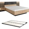 Lit avec chevets 160 x 200 cm - Avec LEDs - Coloris : Naturel et noir + Sommier - ARIADA>Vente-unique Best
